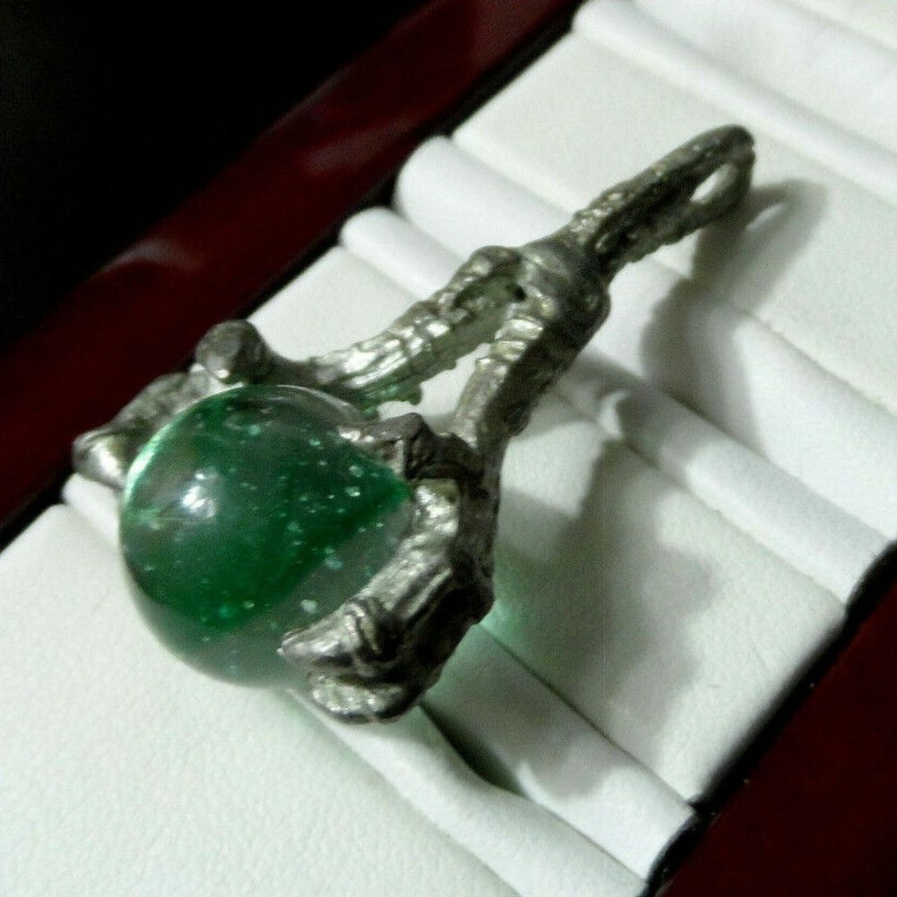 Vintage Marble Silver DRAGON CLAW Pendant Blue Crystal shape D&D Theme jewlery